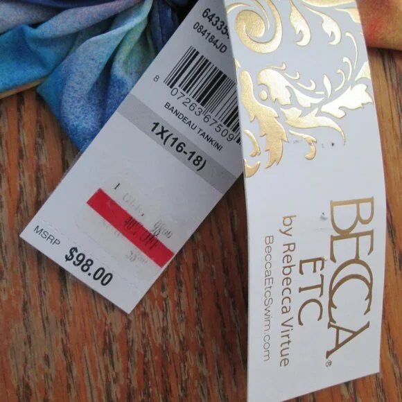 BECCA ETC Plus Size Tankini Water Color Print NWT Sz 1X - Picture 7 of 11